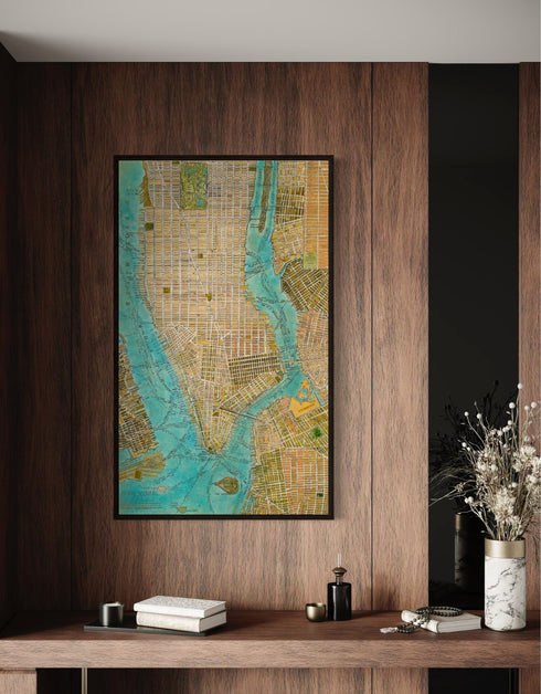 Manhattan Map | Framed Giclee Print on Canvas